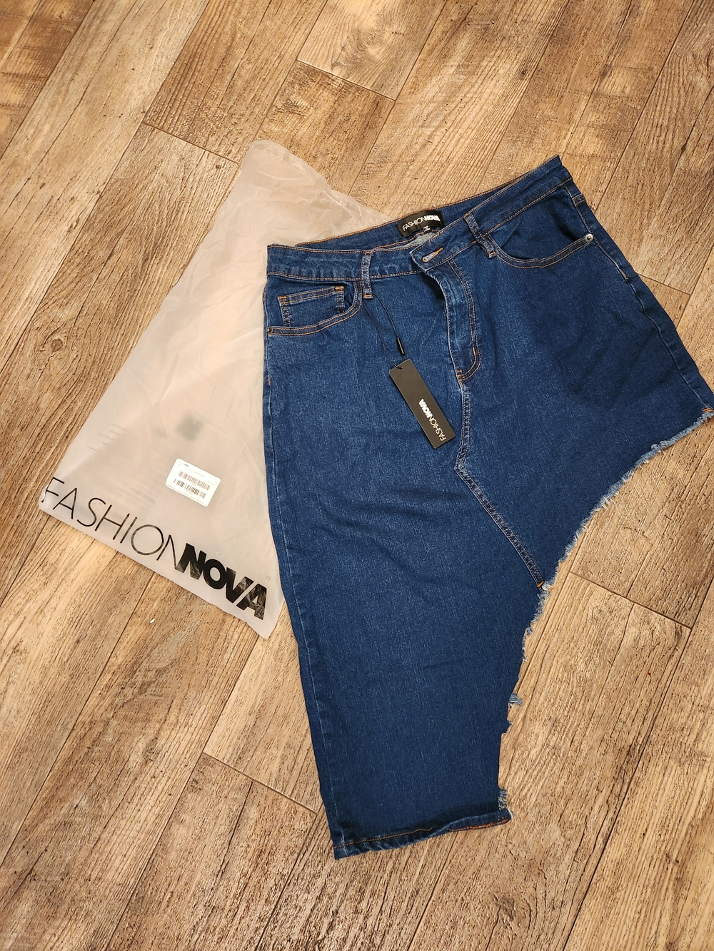 Fashion Nova Dark Blue Asymmetric Denim Skirt-Jeans with Raw Hem